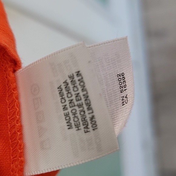 Liz Claiborne 💯 Linen Orange Button-Up Blouse Short Sleeve With Pintucks Sz 1X - Picture 3 of 9